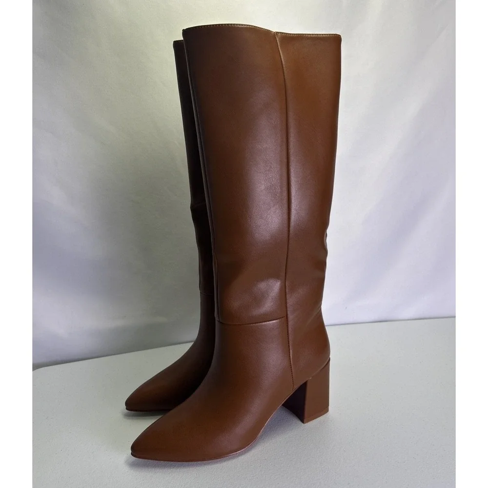 Wetkiss Womens Knee High Boots Size 6 Brown Faux Leather Pointed Toe NWB